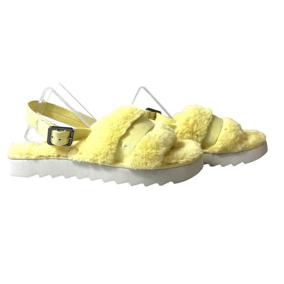 Koolaburra UGG Furry Sling Back Womens Sz 11 Slipper Sandals Yellow Faux Fur New - Picture 4 of 11